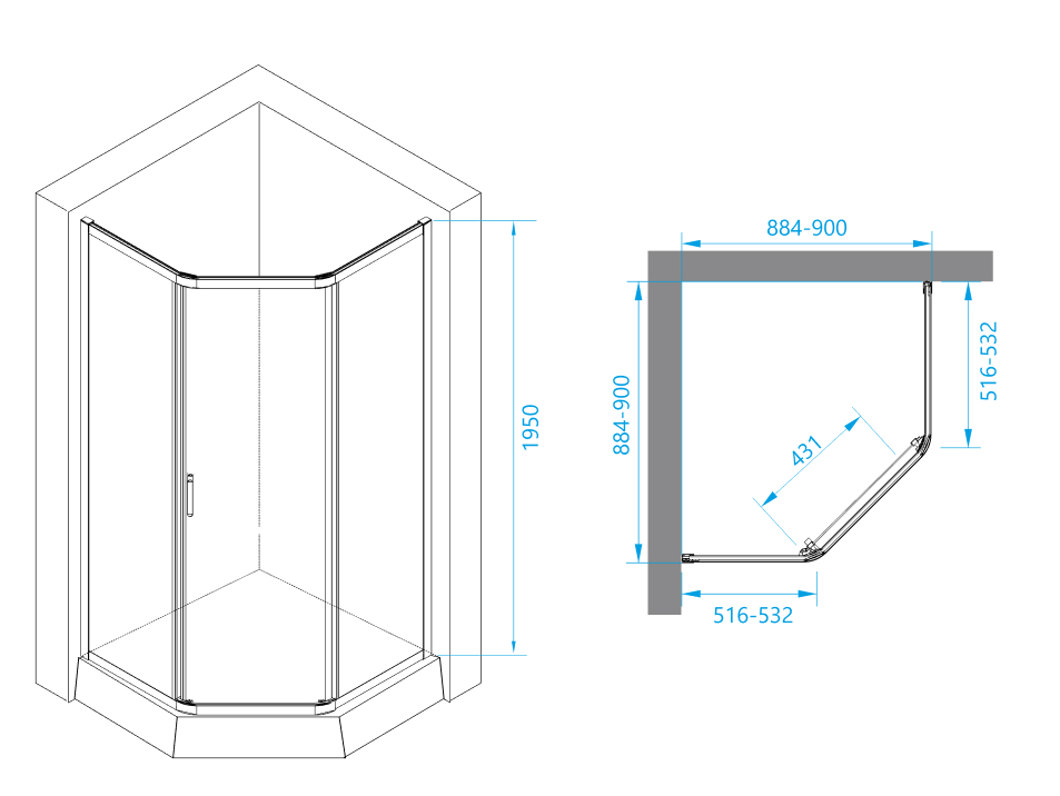 Душевой уголок RGW Passage PA-86B 90x90 прозрачное, черный 38088699-14