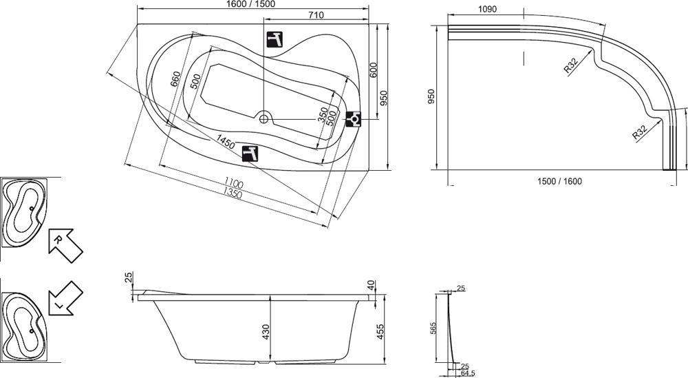 Фронтальная панель Ravak Rosa 150х95 L