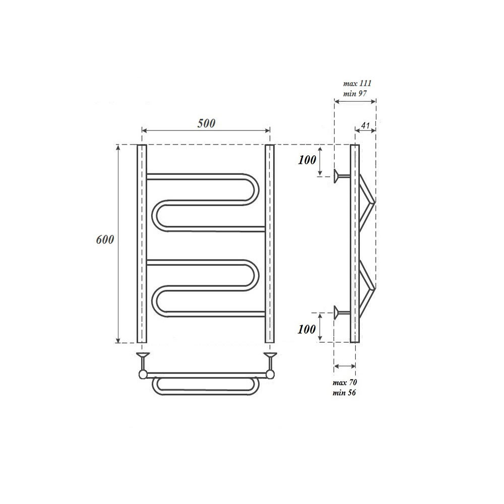 Полотенцесушитель электрический Point PN01156E П2 50x60 хром