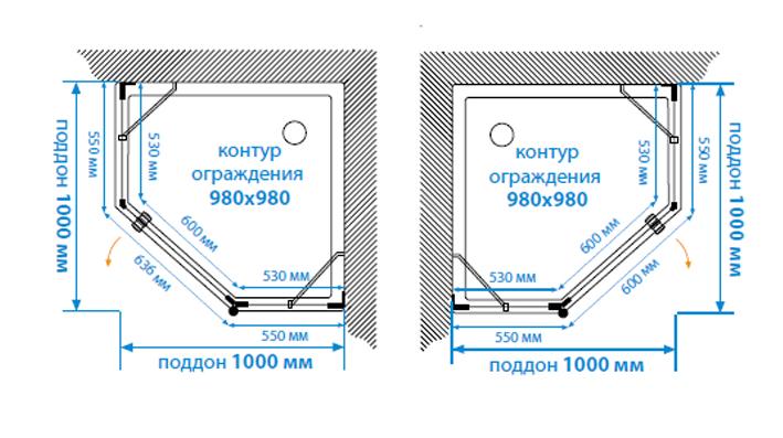 Душевой уголок Акватон LAX 1AX024SSXX000 100x100 пятиугольник, R