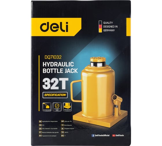 Домкрат бутылочный гидравлический 32т DQ71032 (высота подъема 260-430мм) Deli 130448