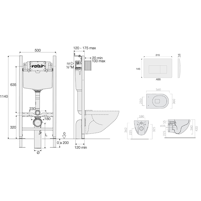 Подвесной унитаз с инсталляцией Valsir Winner S KIT VSCR 7317GM Slim P1, 4в1, кнопка хром