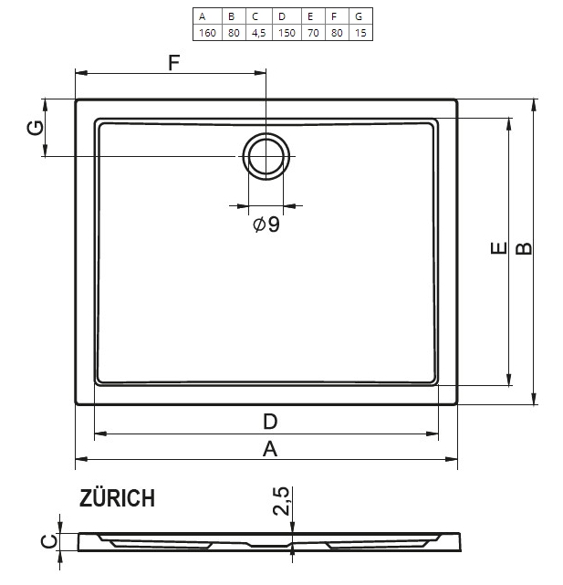 Поддон для душа Riho Zürich 268 160x80