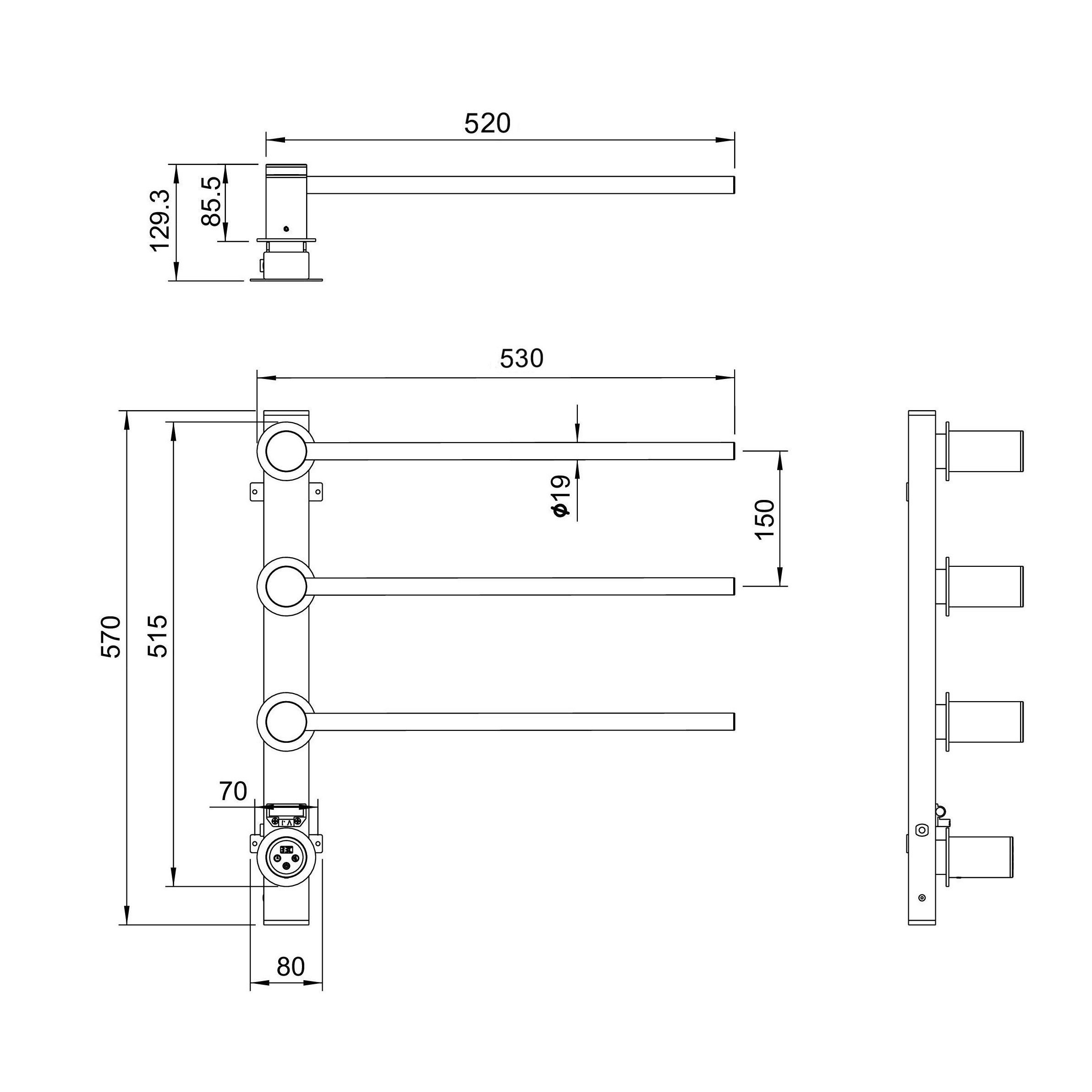 Полотенцесушитель электрический Wonzon&Woghand Hamburg WW-AL313-MB черный матовый