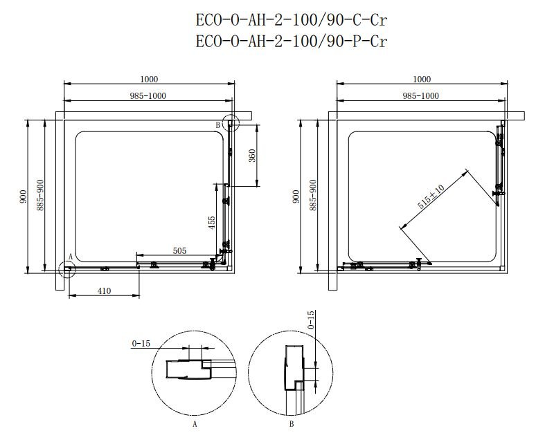 Душевой уголок Cezares Eco ECO-O-AH-2-100/90-C-Cr 100x90 прозрачный, прямоугольный