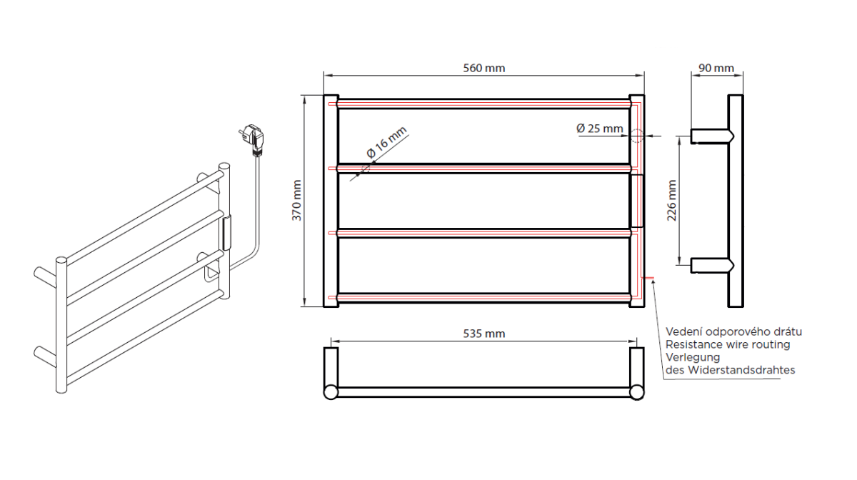 Полотенцесушитель электрический Bemeta 704151081 63W 560x370, полированная сталь
