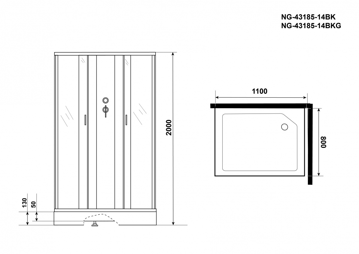 Душевая кабина Niagara NG 43185-14QBKG 110x80 стекло матовое, без крыши, гидромассаж