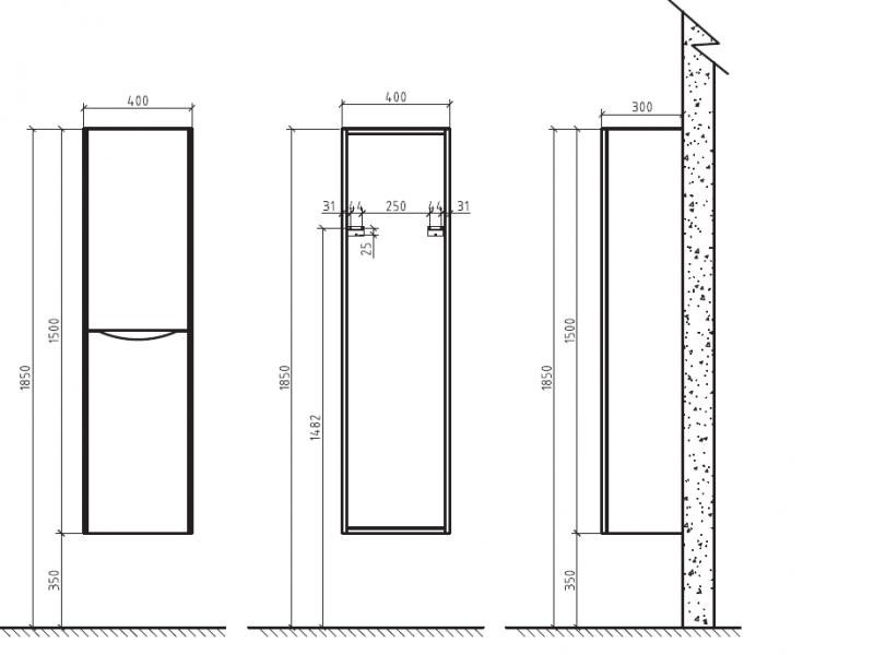 Шкаф пенал BelBagno Ancona-N 40 см R Rovere Bianco