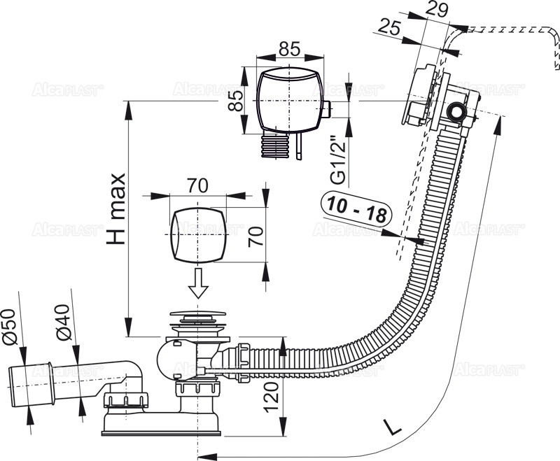 Слив-перелив AlcaPlast A565CRM3-120 120 см, хром