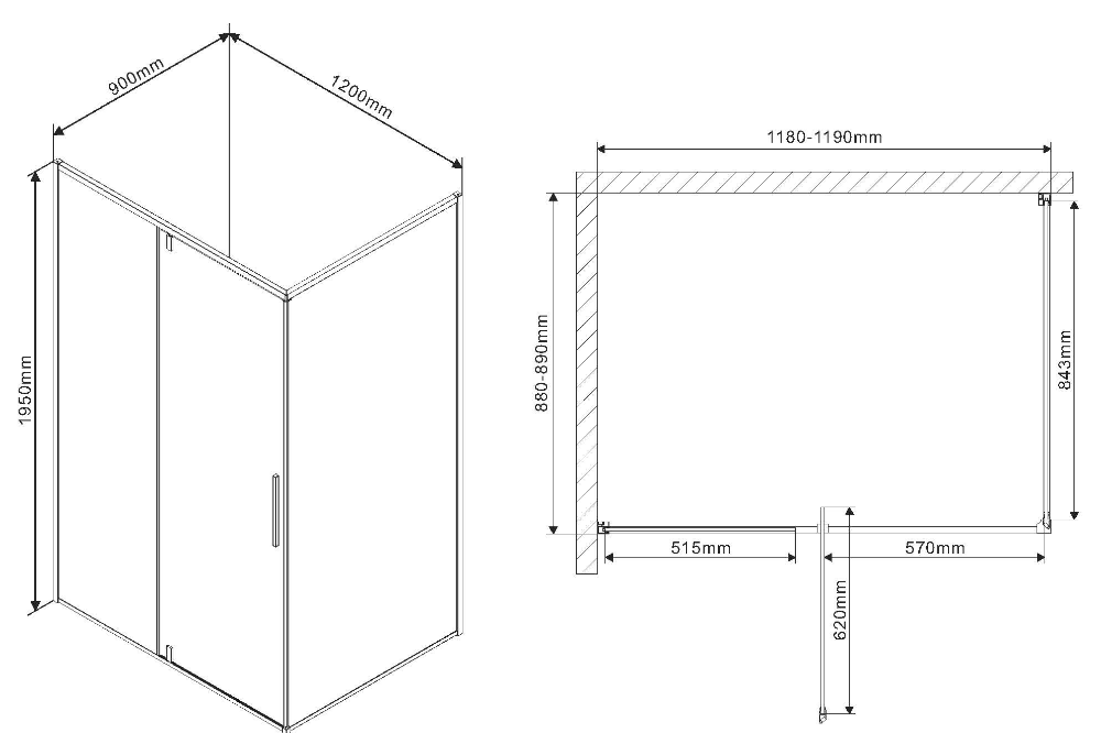 Душевой уголок Vincea Slim VPR-2SL1 120x90 черный, прозрачный, L