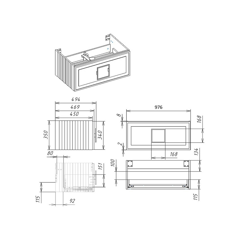 Тумба с раковиной La Fenice Cubo 100 см синий матовый