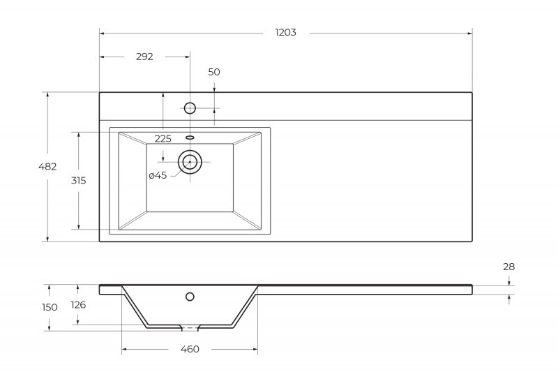 Раковина BelBagno Kraft 120 см BB1200/480-LV-MR-L левая