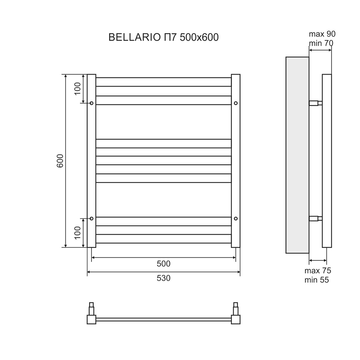 Полотенцесушитель водяной Lemark Bellario LM68607BL П7 50x60 черный