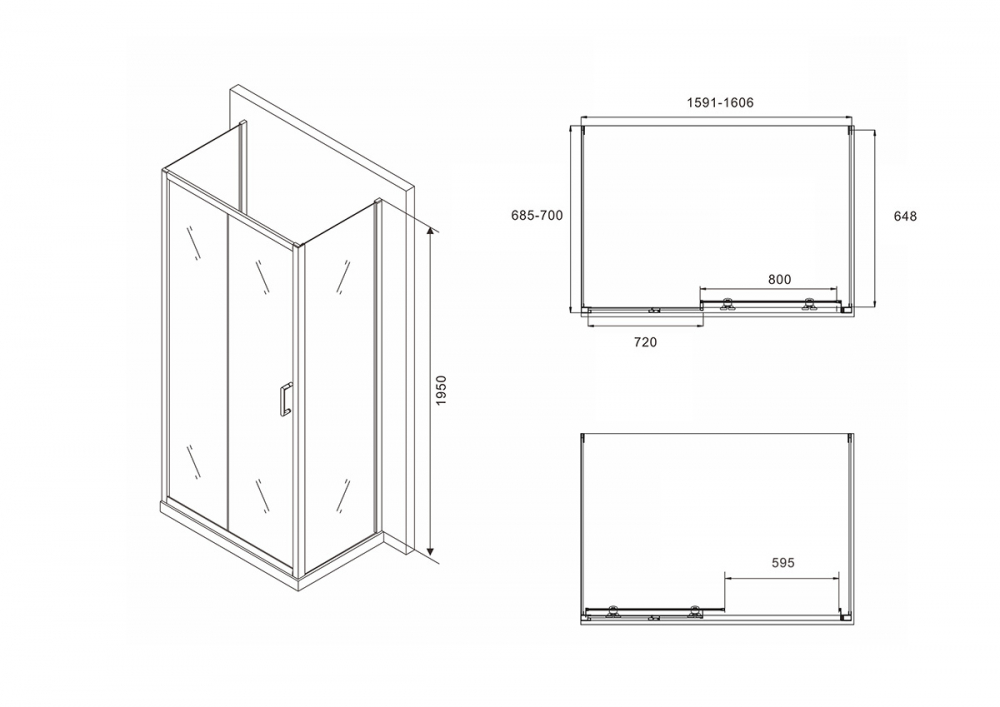 Душевой уголок Abber Schwarzer Diamant AG30160B-S70B-S70B 160x70 профиль черный (пристенный)