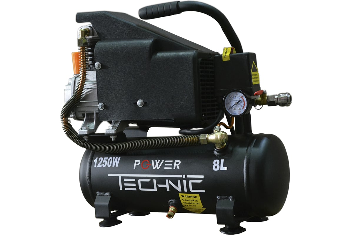 Компрессор Power Technic коаксиальный, 220В, 1250Вт, 170 л/мин, ресивер 8 л ACD170/008