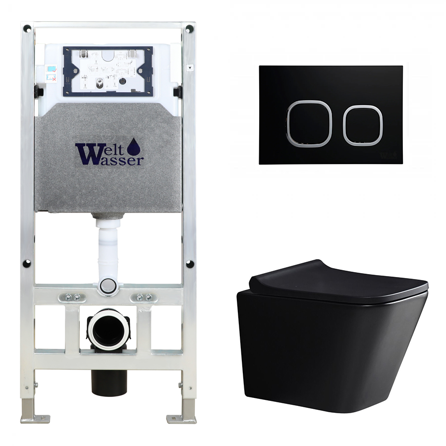 Комплект Weltwasser 10000010528 унитаз Gelbach 041 MT-BL + инсталляция + кнопка Amberg RD-BL