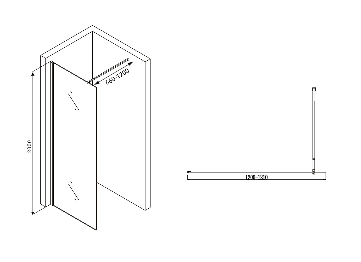 Душевая перегородка Abber Immer Offen AG61120B 120x200, черный