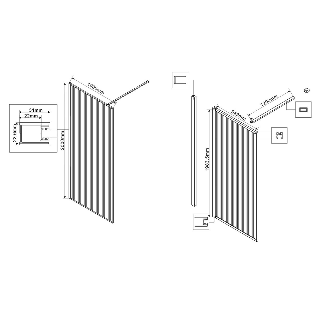 Душевая перегородка Vincea Walk-In VSW-1HP100FLBG 100x200 брашированное золото, рифленое