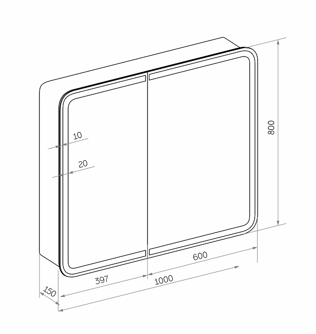 Зеркальный шкаф Континент Elliot LED 100x80 с подсветкой, МВК031