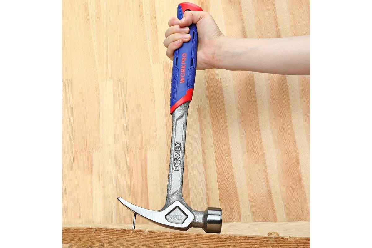 Молоток-гвоздодер WORKPRO 560г, цельнометаллический, кованый WP241015