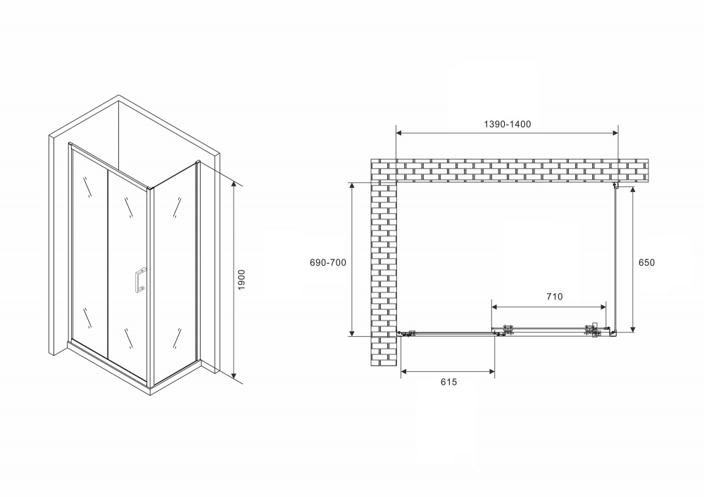 Душевой уголок Abber Schwarzer Diamant AG30140B5-S70B5 140x70 профиль черный