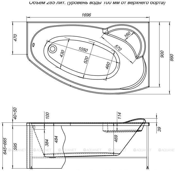 Акриловая ванна Aquanet Jersey 170x100 R