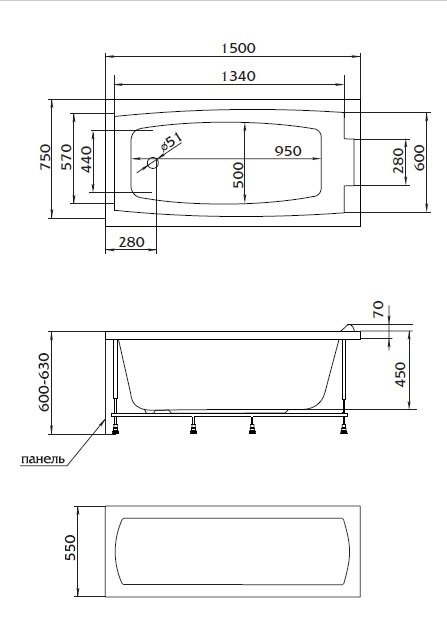 Акриловая ванна Marka One Aelita 150x75