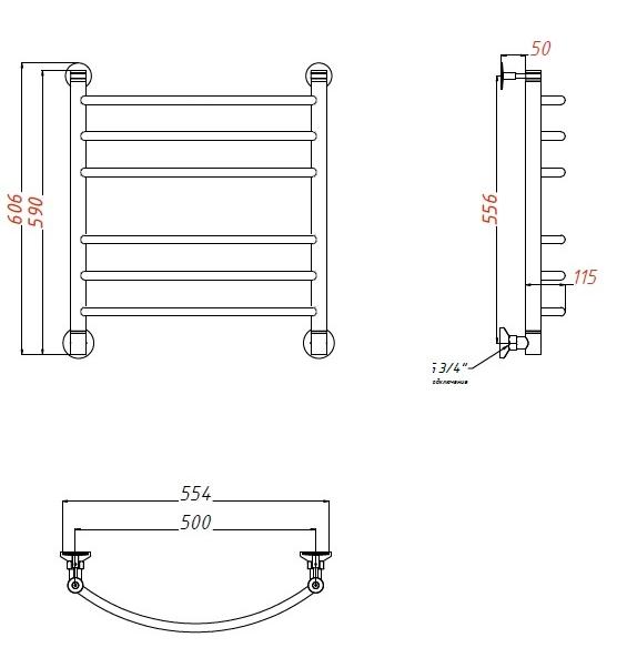 Полотенцесушитель водяной Aquanet Romeo(г) 50x60 см