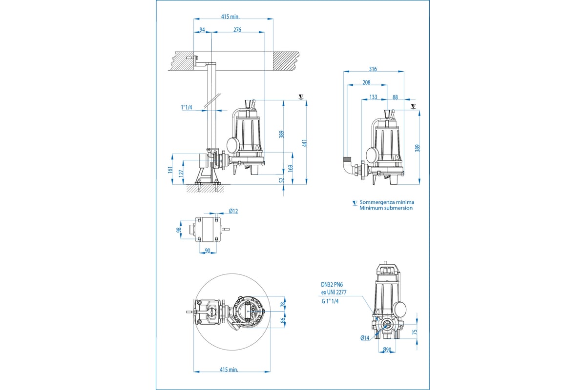 Погружной насос с режущим механизмом Dreno Pompe GRIX 32-2/090 M 2001580
