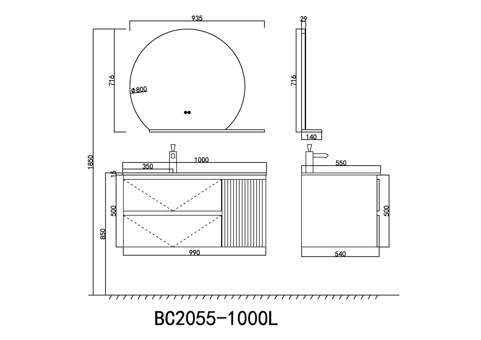 Тумба с раковиной Orans BC-2055-1000L 100 см Matt Deep