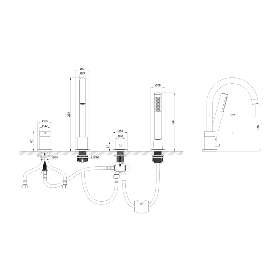Смеситель на борт ванны Oliveeka Y-Line OL-669017-BGM оружейный металл