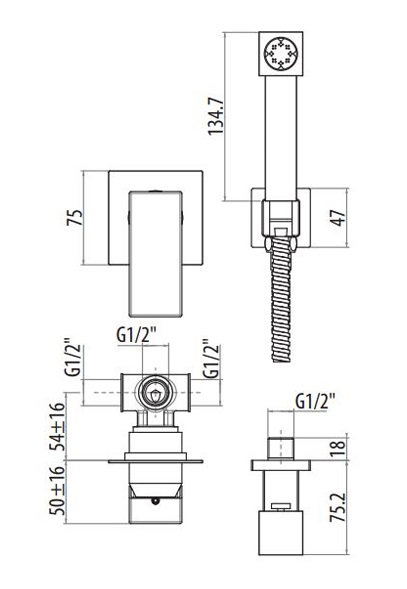 Смеситель Gattoni 2511/25NO.SS с гигиеническим душем, черный матовый