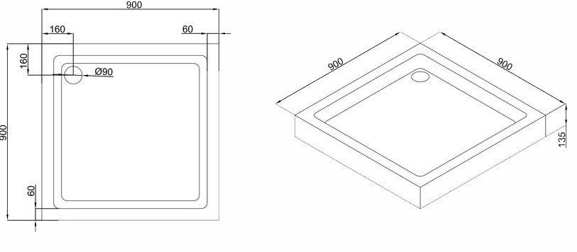 Поддон для душа Black&White Stellar Wind Easy Plumb SQ-09H 90x90 квадрат