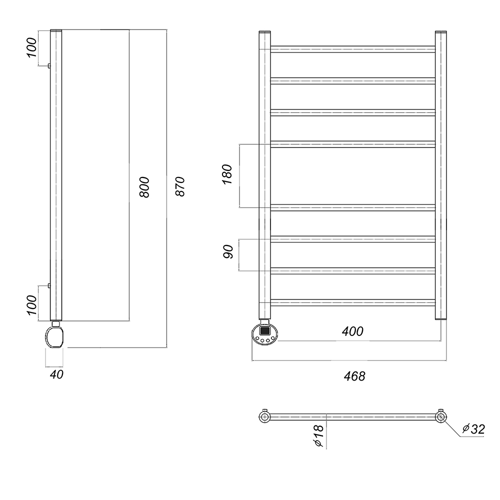 Полотенцесушитель электрический Domoterm Медея П8 400x800 EL ТЭН слева, хром