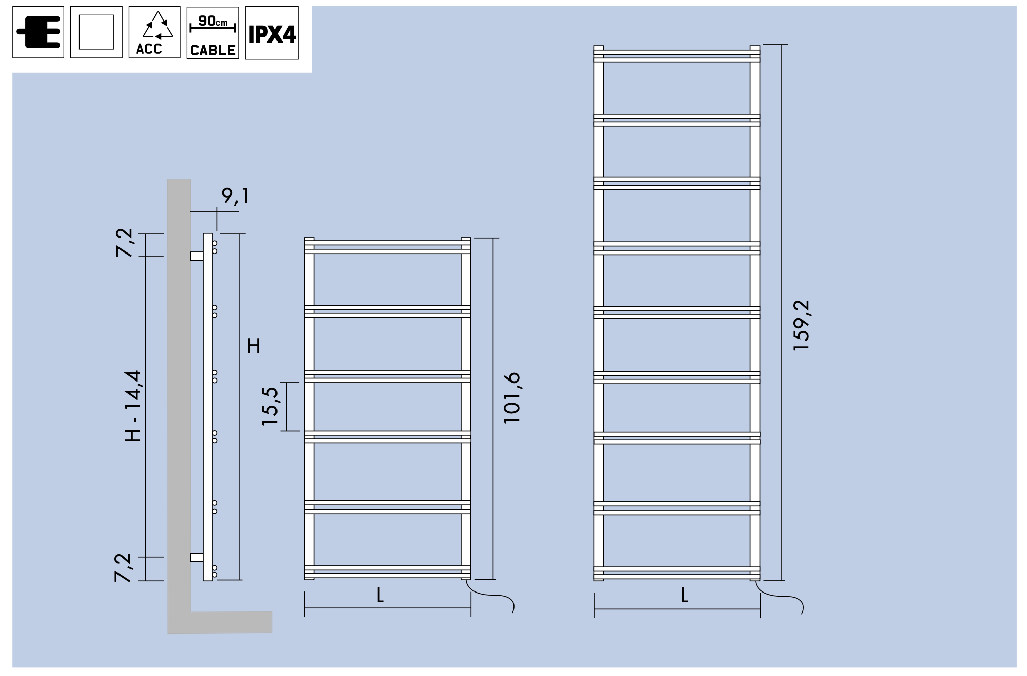 Полотенцесушитель электрический Antrax V8 50x101.6 белый матовый, ETPV13V050100T/BCOR