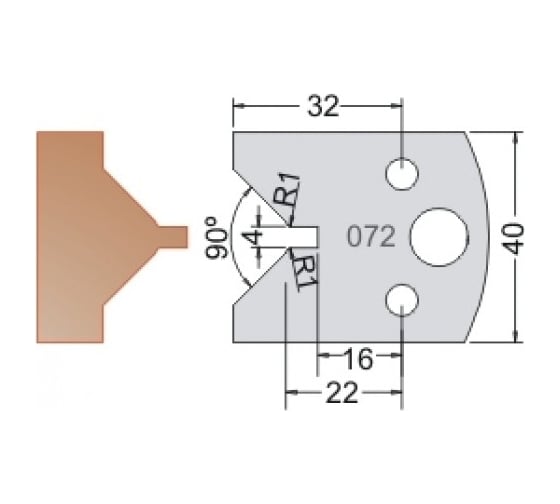 Нож мультисистема HSS шип паз с конусом контрпрофиль 45гр. 40x20x4 мм Dimar 3307240