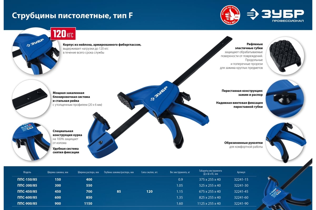 Пистолетная струбцина Зубр ППС-150/85 150х85 мм 32241-15