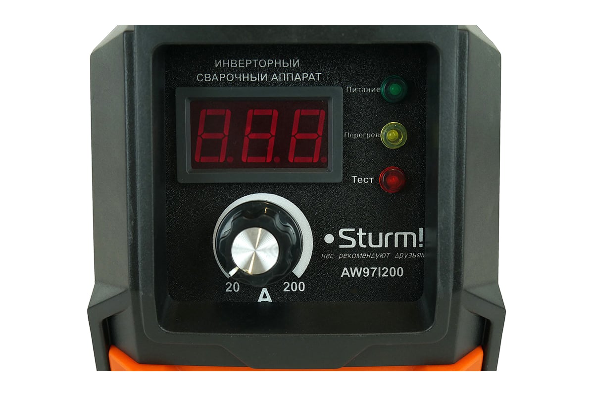 Сварочный инвертор Sturm 200А, ПВ 60%, 170-250В, HotStart/AntiStick/ArcForce AW97I200