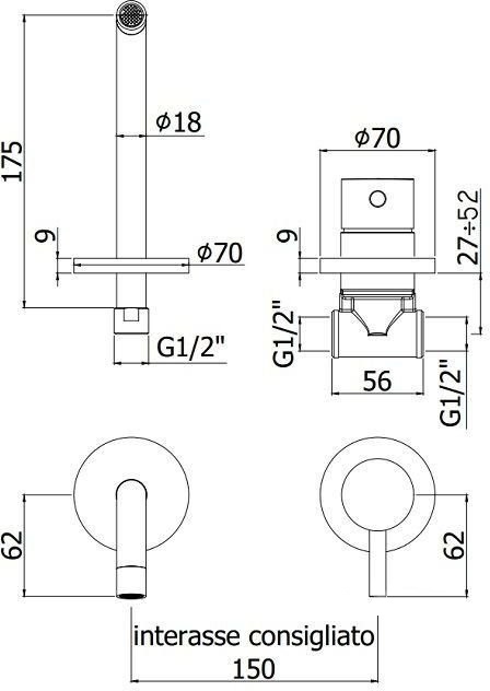 Смеситель для раковины Paffoni Light LIG006NO70 черный матовый (17,5 мм)