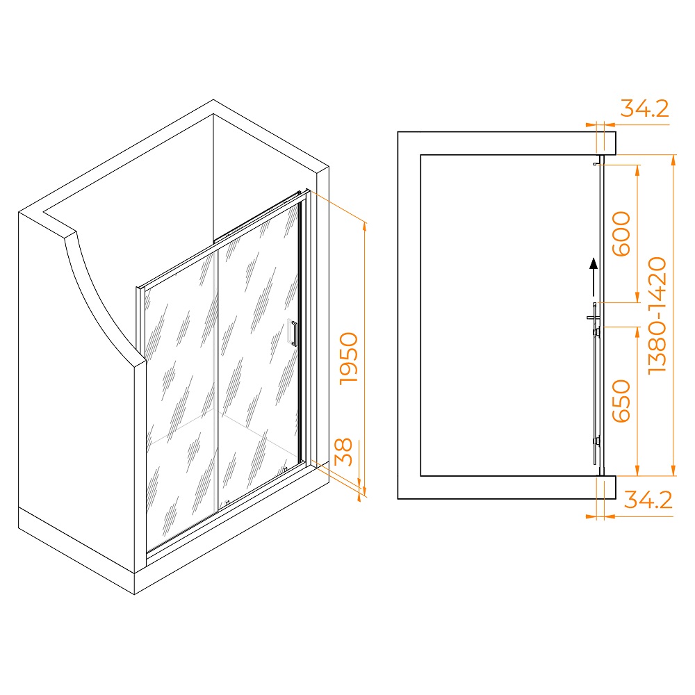Душевая дверь RGW Passage PA-14Gb 140x195 прозрачное, брашированное золото 41081414-16