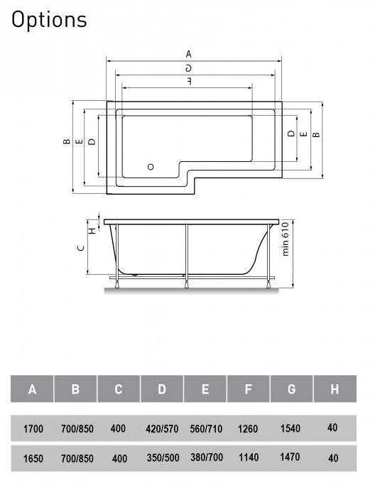 Акриловая ванна Vayer Options 165x85/70 L