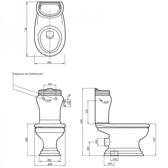 Бачок для унитаза Migliore Milady ML.MLD-25.708.D3.BR, под ручку, декор винтаж