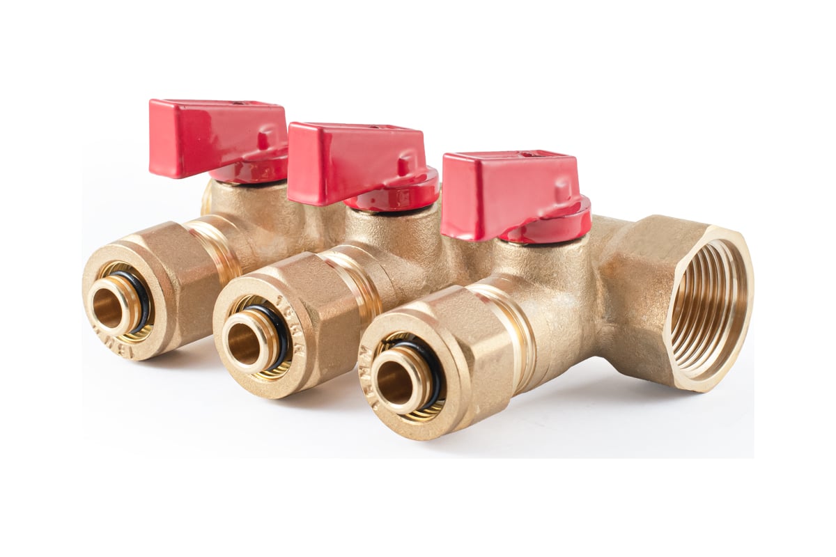 Коллектор с шаровыми кранами PROFACTOR в/н 3/4" х 3 вых 16 цанга PF MVP 266.3
