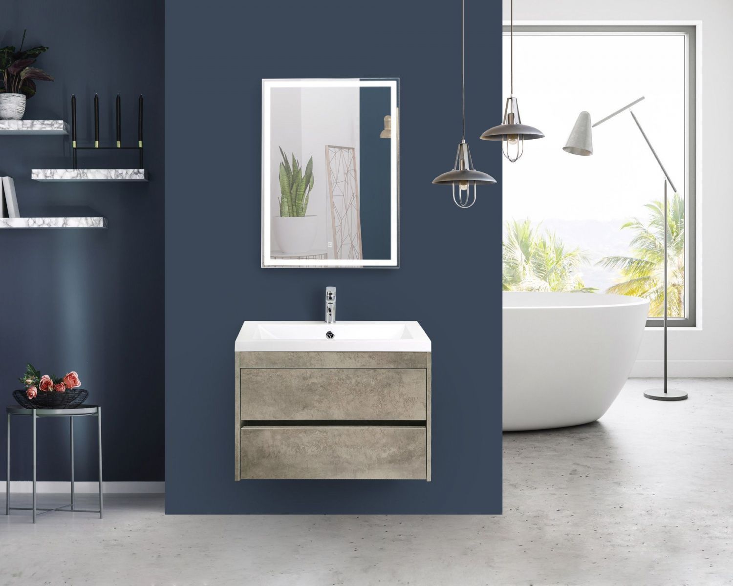 Мебель для ванной Art&Max Family 58 см подвесная, Cemento Veneto