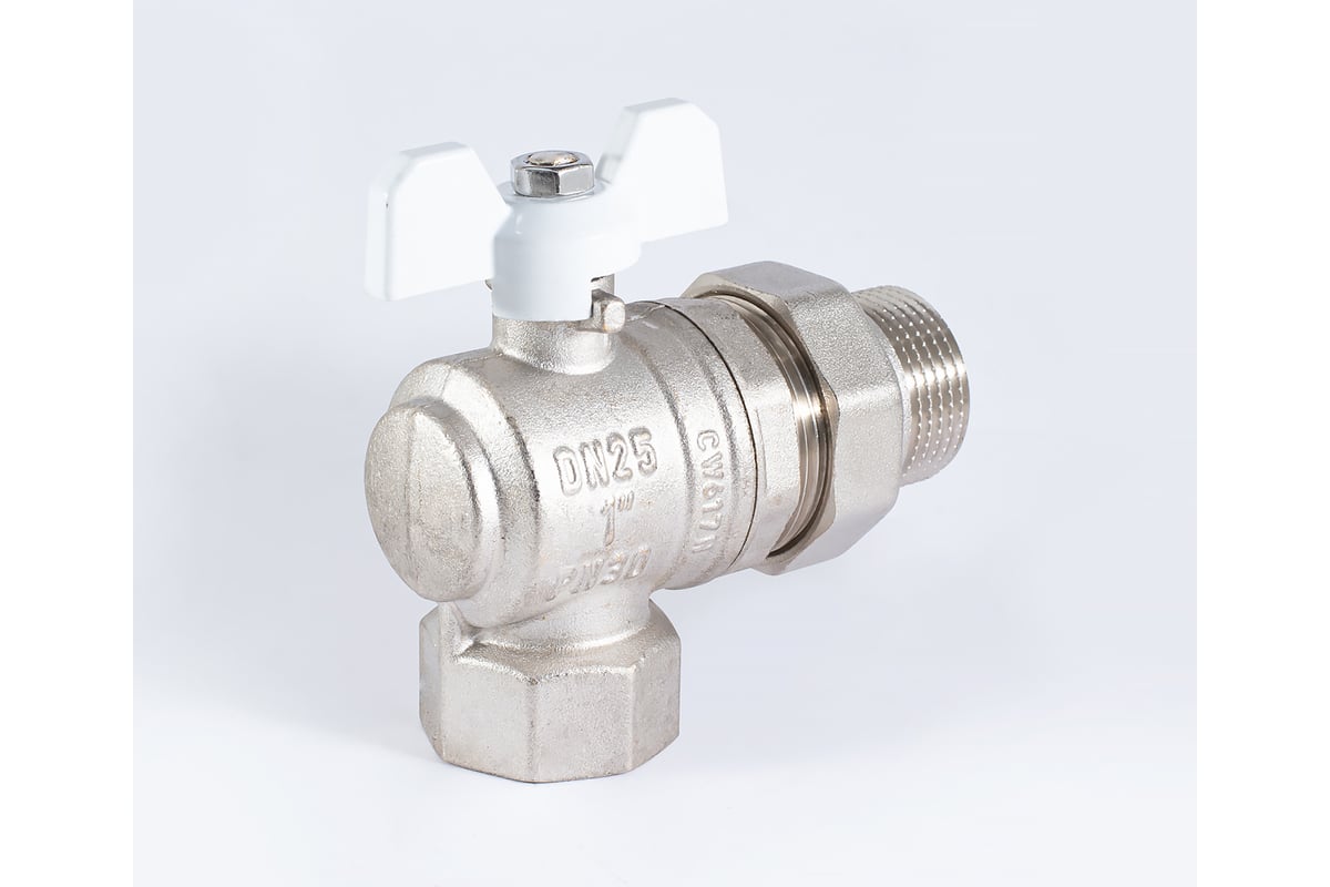 Шаровой кран PROFACTOR PF STANDARD угловой с полусгоном, в/н, ручка бабочка, 1 дюйм PF UBV 326A