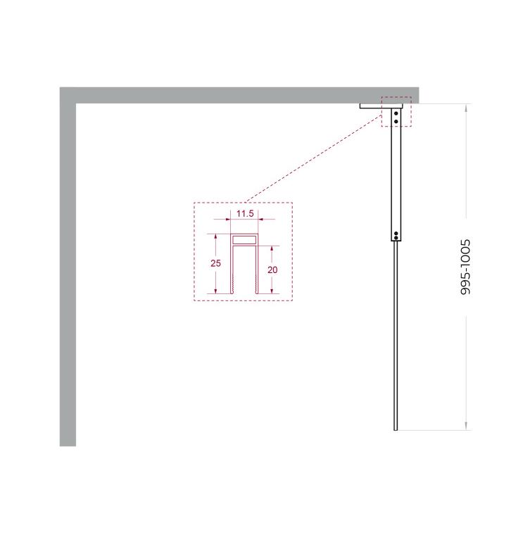 Душевая перегородка Belbagno UNO-L-1-TB-100-FL-GM 100x200 рифленая, оружейная сталь