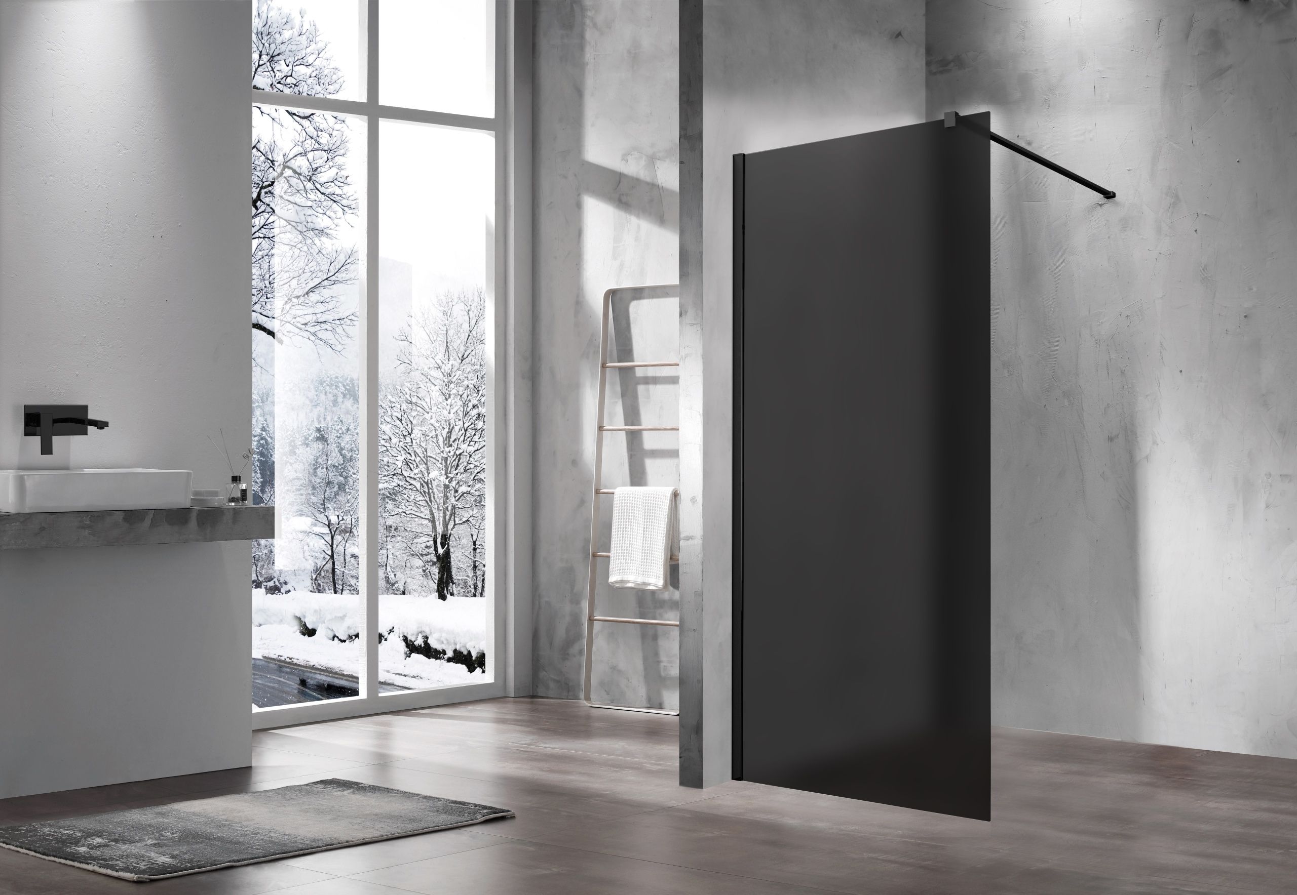 Душевая перегородка Vincea Волк-Ин (Walk-In) VSW-1H100GFB 100x200 черный матовый, матовое тонированное