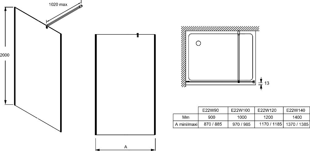 Душевая перегородка Jacob Delafon Contra 100x200 E22W100-GA прозрачная