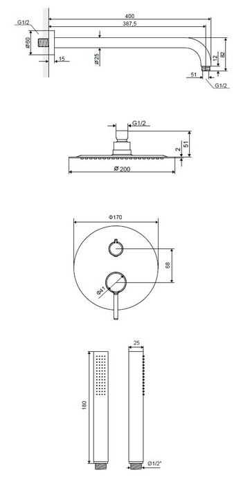 Душевой набор Excellent Pi AREX.SET.1245GL золото (на 2 выхода)