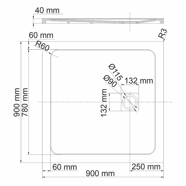 Поддон для душа WasserKRAFT Neime 19T03 90x90, черный мрамор